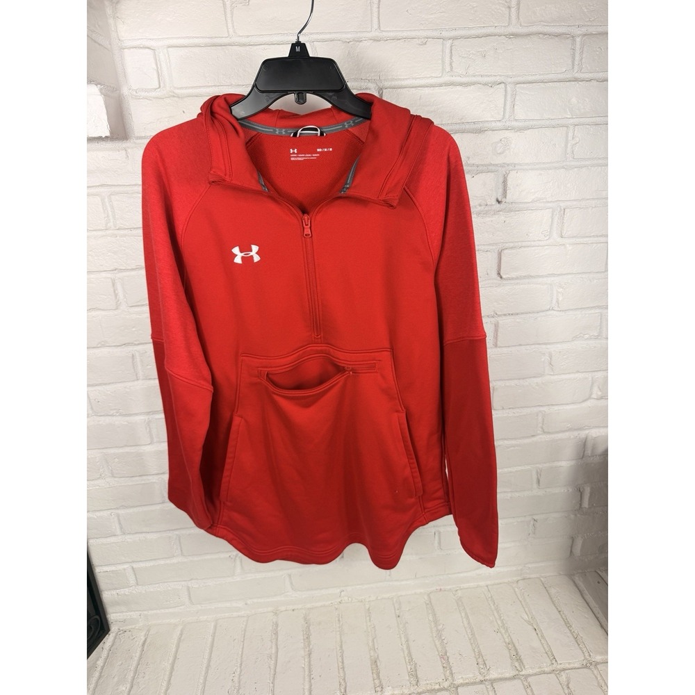 Under Armour Mens M Red 1/2 Zip Hoodie Loose Fit Kangaroo Pocket Athletic